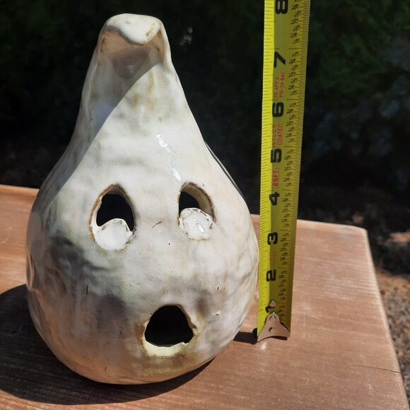 Handmade Ceramic Ghost Luminary Drop Artist Signed Allison Hilton Halloween Deco - Picture 6 of 8